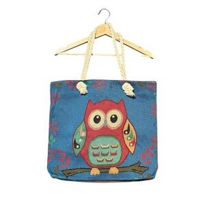 Blue Owl Tote Bag with Rope Handles